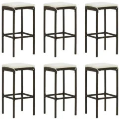 Tabourets De Bar Avec Coussins 6 Pcs Marron Résine Tressée