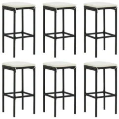 Tabourets De Bar Avec Coussins 6 Pcs Noir Résine Tressée