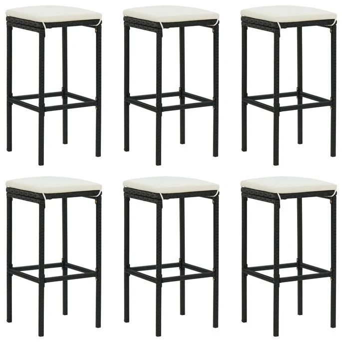 Tabourets De Bar Avec Coussins 6 Pcs Noir Résine Tressée 1 Tabourets De Bar Avec Coussins 6 Pcs Noir Résine Tressée