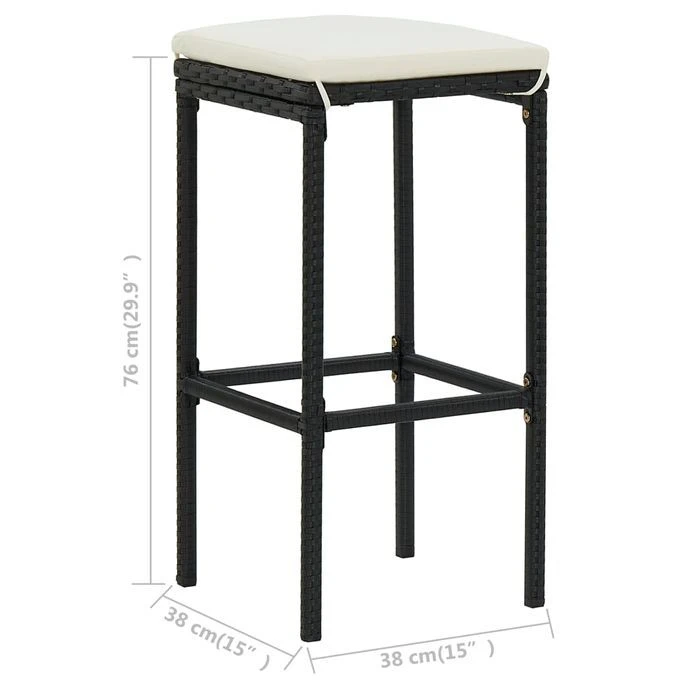 Tabourets De Bar Avec Coussins 6 Pcs Noir Résine Tressée 8 Tabourets De Bar Avec Coussins 6 Pcs Noir Résine Tressée – Image 8