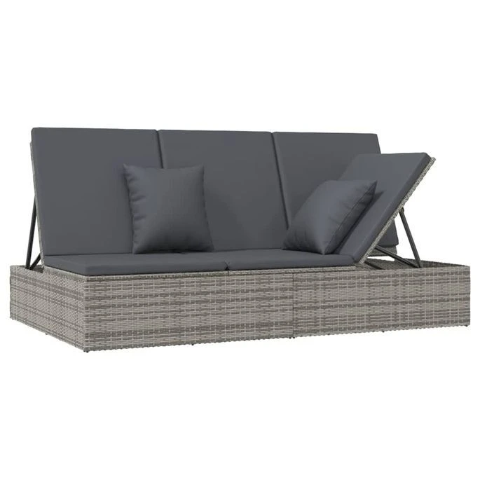 Transat Convertible Avec Coussin Résine Tressée Gris Foncé 4 Transat Convertible Avec Coussin Résine Tressée Gris Foncé – Image 4